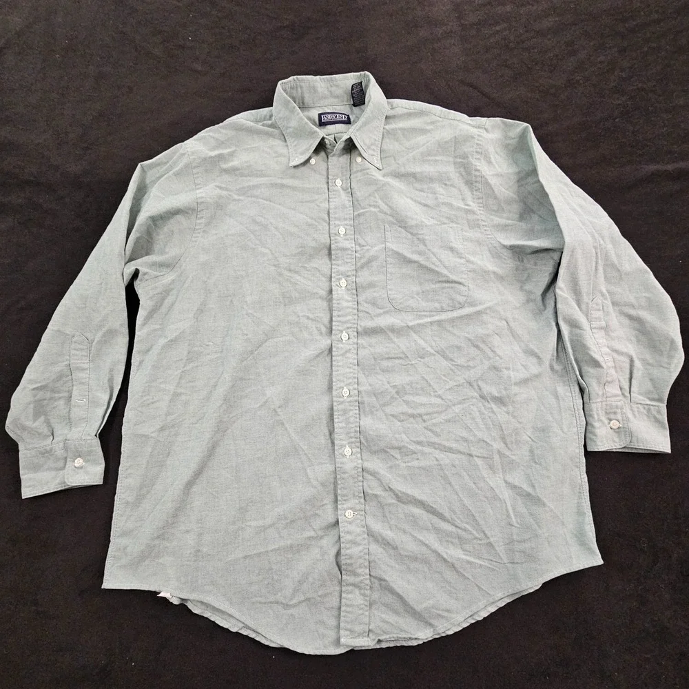 Lands' End Light Green‎ Long Sleeve Cotton Button-Up Shirt Men's 18-34